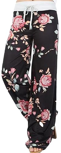 Image of Women Pajama Pants Comfy Lounge Wide Leg Casual Stretch Palazzo Drawstring Pj Bottoms Pants S-3XL