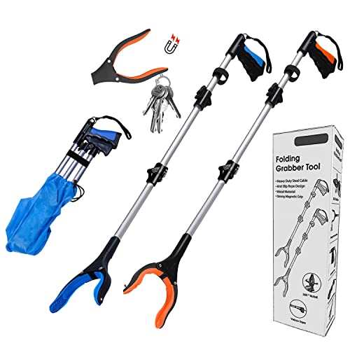 Grabber Reacher Tool 2 Pack 32+43 Inch, Extra Long Pickup Aids, Foldable And Lightweight Handy Trash Claw For Elderly, Reaching Assist Tool For Trash Pick Up, Litter Picker, Arm Extension Tools #TOP4