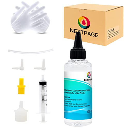 NEXTPAGE Nettoyeur de buses pour nettoyage pour toutes les imprimantes à jet d'encre Epson, Canon, HP, Kit de nettoyage de la tête d'imprimante liquide 100 ml