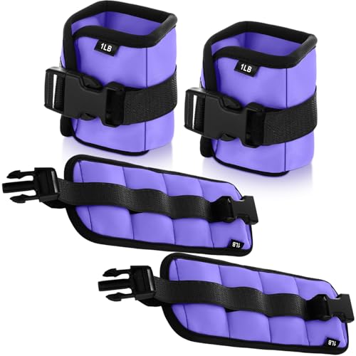 Hollowfly 2 Pairs Ankle Wrist Weights for Land or Aquatic Exercise Aqua Cuffs Aqua Aerobics Fitness Bands for Ankle and Wrist Adjustable Weights for Swimming Pool Workout Equipment (Purple 1lb)