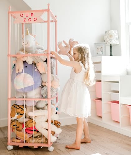 Mloong Stuffed Animal Zoo Storage, Pink Wood Stuffed Animal, Gift for Nursery Playroom Kidroom Bedroom (54inch)