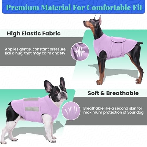Image of MIGOHI Dog Anxiety Relief Coat,Comfort Anxiety Vest for Dogs,Adjustable Dog Anxiety Calming Wrap for Fireworks,Travel,Separation,Anxiety Jacket for Small Dogs,S,Lightpurple