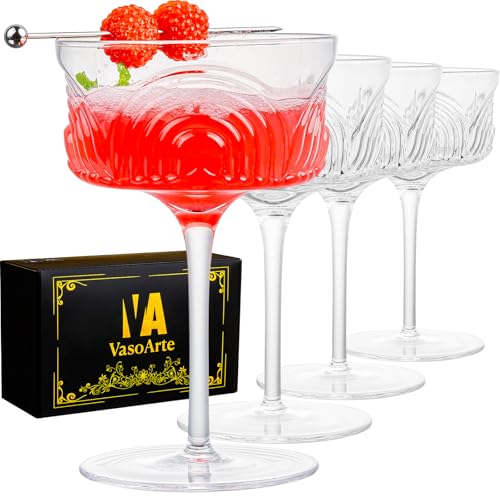 VasoArte Art Deco Coupe Glasses Set of 4, Vintage Martini