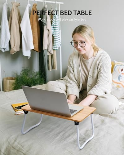 Image of Ruxury Foldable Lap Desk Laptop Stand Bed Desk Table Tray, Breakfast Serving Tray, Portable & Lightweight Mini Table, Lap Tablet Desk for Sofa Couch Floor - Wood