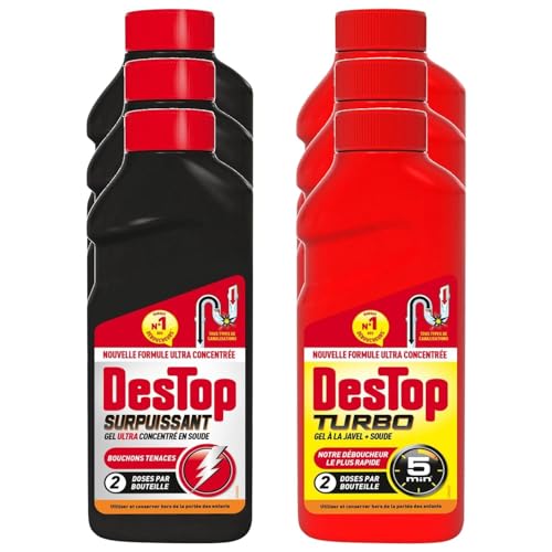 DESTOP Lot de 3 Packs Gel Déboucheur Surpuissant 500ml + Turbo 5 min Javel 500ml