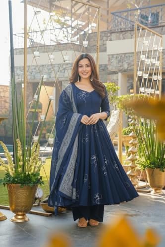 Image of ANNI Designer Women's Viscose Blend Umbrella Style Printed Kurta Palazzo with Dupatta | Elegant Kurta Set for Women | Stylish Palazzos & Dupatta Set | Ethnic Wear for Women