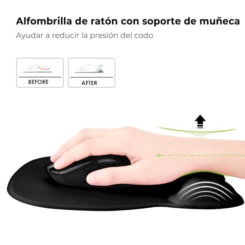 Miniatura 3 de Eoocoo Alfombrilla Ratón Ergonómico Con Reposamuñecas, 4mm Mousepad Con Memory Foam, Duradero Mouse Pad, Base De Goma No Deslizante, Alfombrilla De Ratón Para Pc, Portátil, Oficina Y Hogar, Negro
