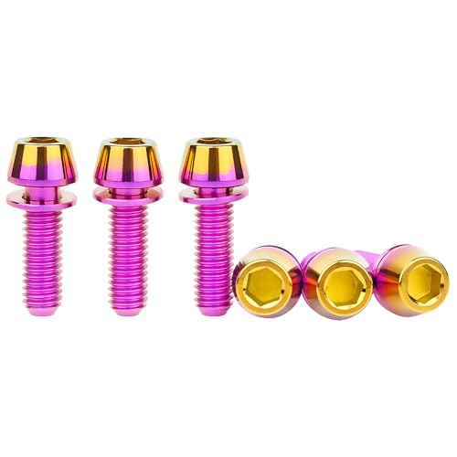 Image of Titanium Ti Allen Hex M5x16 18mm Tapered Head Bolt with Washer Screw for Bicycle Stem Parts Pack of 6 (Purple Gold, M5x16mm)