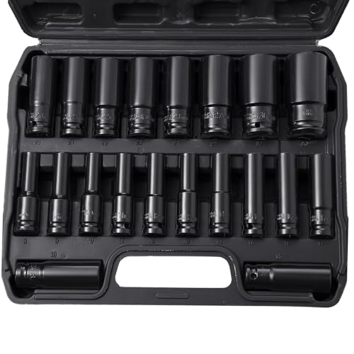 Pamatio 1/2'' Hex Long Impact Socket Set, 20 Pcs, 8mm - 32mm, CR-V