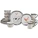 On the Farm 16-Piece Dinnerware Set – Country Farmhouse Plates, Bowls & Mugs for 4 – Ceramic Dinnerware Featuring Cow, Pig, Rooster, Duck & Gingham Design – Rustic Kitchen Tableware