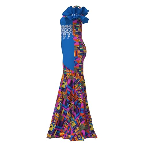 Image of iooiooi Womens Elegant Ankara Maxi Mermaid Dress Lace Decorated African Gowns
