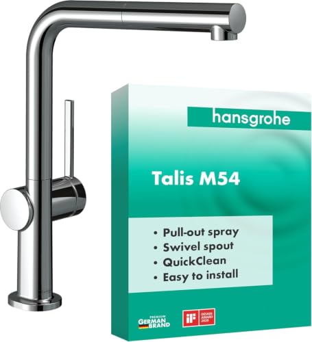 hansgrohe Talis M54 - Mitigeur de cuisine avec douchette extractible, 1 jet, Robinet avec hauteur sous bec 270 mm, Robinetterie avec bec pivotant et extensible, Chromé, 72808000