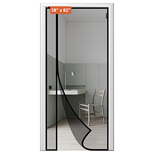 MAGZO Reversible Left and Right Side Opening Magnetic Screen Door Fit Door Size 38'' x 82'', Durable Fiberglass Heavy Duty Door Mesh Curtain with Strong Magnets Closure,Full Frame Hook & Loop,Grey