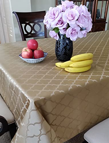 Tektrum 60 X 120 Inch Rectangular Moroccan Flower Jacquard Tablecloth Table Cover - Spill Proof/Stain Resistant/Waterproof/Wrinkle Free/Heavy Duty - Great For Parties, Banquet, Dinner, Wedding (Gold) #TOP3