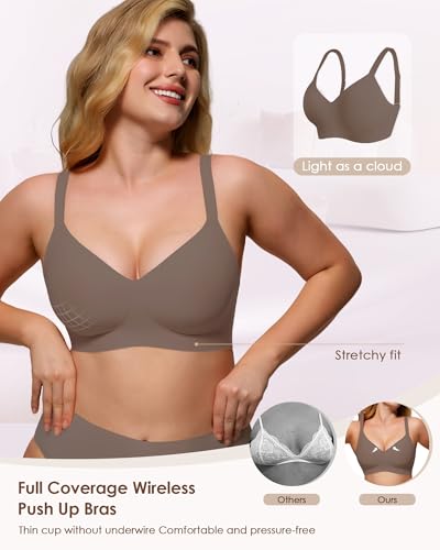 Image of As Fairy Womens Soft Comfortable No Underwire Bras V Neck Seamless Push Up Bralettes Full Coverage Tshirt Brassiere