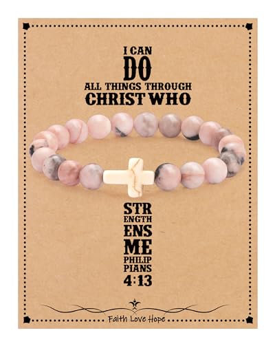 Image of Cross Bracelets for Women, Christian Gifts for Women Stocking Stuffers for Teens Cross Bracelet Imperial Nature Stone Bead Bracelet Confirmation Baptism Gift for Teen Girls Christmas Religious Gift Cathlic Faith Jewelry