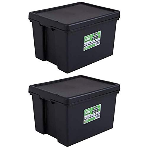 Wham Bam 100% Recycled Super Strong Impact Resistant Black Re-Usable Storage Boxes With Lids 45 Litre 50 x 39.5 x 32cm (2 Boxes)