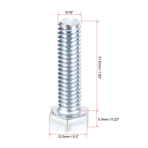 Image of uxcell Hex Head Screw Bolts Carbon Steel 5 /16 inch-18 * 1-1 /4 inch Fastener Grade 5 UNC 10pcs