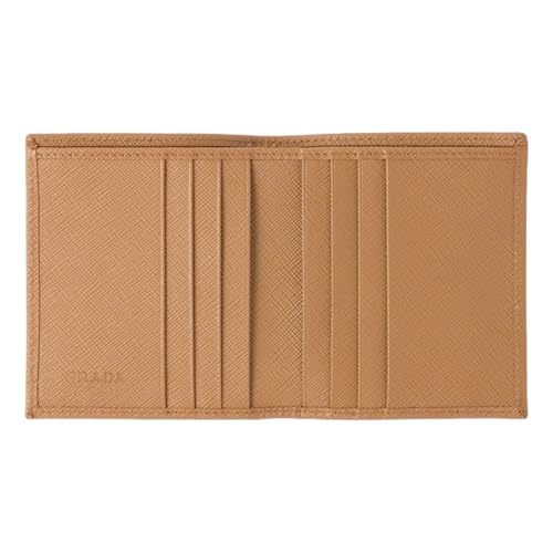Prada Caramel Saffiano Leather Silver Triangle Logo Bifold Card Holder Wallet 2MO0044