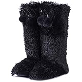 Home Slipper Women's Slipper Boots Warm Winter Furry Long Plush Fleece Soft Lining Indoor House Knee High Bootie Slippers,US 7/8,Black