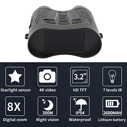 Binóculos, Binóculos de Visão Noturna Digital 4K, Visor Colorido de 3,2 Polegadas, Binóculos de Visã