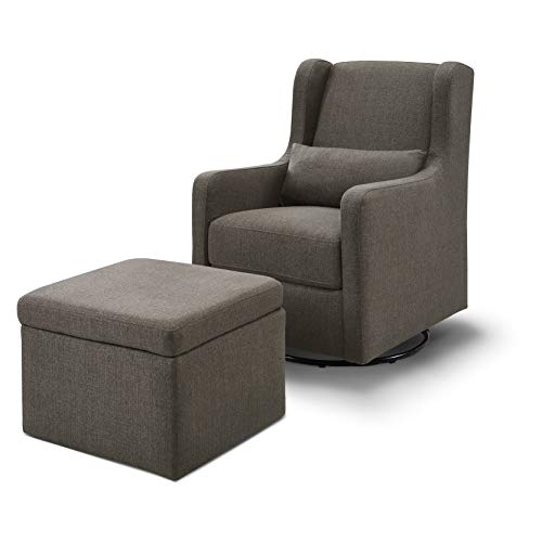 Image of Carter's by DaVinci Adrian Swivel Glider with Storage Ottoman in Performance Charcoal Linen, Water Repellent and Stain Resistant Fabric, Greenguard Gold Certified, 2 Piece, 1 lb
