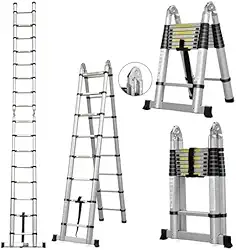 Escada Telescópica Dupla 16 Degraus 5 Metros Alumínio CHARBS - Prateado
