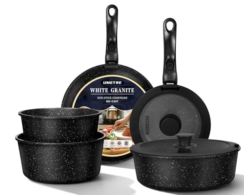 UMETRE pots and Pans Set Nonstick Cookware Set Detachable Handle Induction Kitchen Cookware Sets with Removable Handle Non Stick RV Cookware Set Dishwasher Oven Safe (9 PCS)