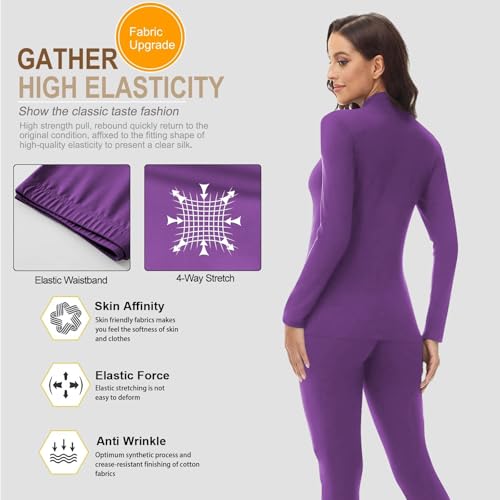 Image of Women's Mock Neck Thermal Underwear Winter Fleece Ultra-Soft Warm Base Layer Set