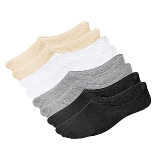 A set of Whisper Deer No Show Liner Socks for women displayed in a row, featuring six pairs in beige, white, light gray, dark gray, and black.