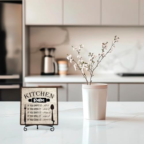 Image of DETIHO Funny Kitchen Sign, Rustic Kitchen Wooden Plaque With Metal Stand, Above Cabinet Decor for Home Restaurant Tabletop Decor Favors & Supplies - G06