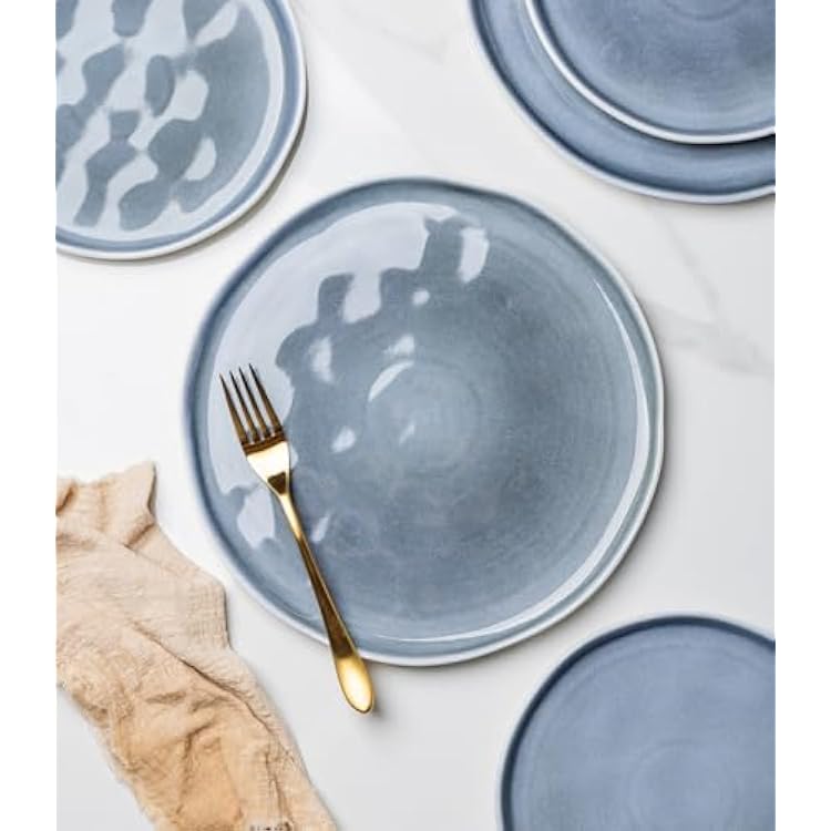 LERATIO Ceramic Dinnerware Sets for 6,Plates and Bowls Sets with Wavy Edge,Microwave & Dishwasher & Oven Safe,Light Weight & Scratch Resistant Dishes Sets-Service for 6 (18pcs)-Light Jean Blue