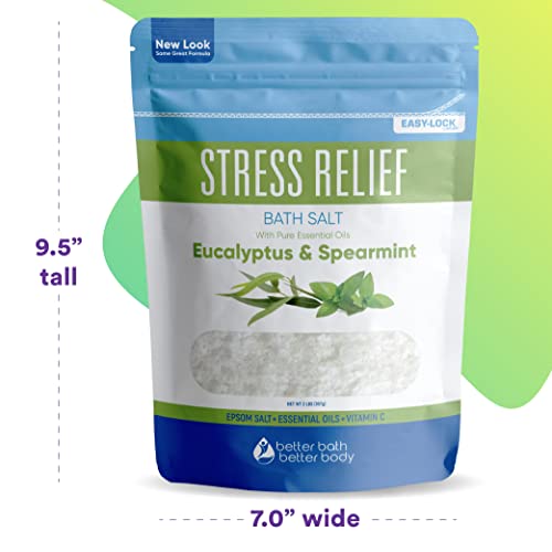 Stress Relief Bath Salt 32 Ounces Epsom Salt With Natural Spearmint And Eucalyptus Essential Oils Plus Vitamin C In Bpe Free Pouch With Easy Press-Lock Seal #TOP5