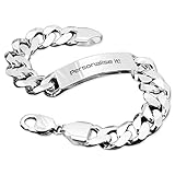💎Name: 13mm wide Customisable Quality 925 Sterling Silver ID Bracelet ▶Gender: Unisex ▶Material Type: Solid 925 Sterling Silver ▶Width: 13mm ▶Length: 8"/8.5"/9"/9.5"/10inches ▶Weight: 57~74g ▶Clasp Type: Sterling silver durable lobster clasp ▶Model N...