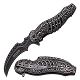 Tac-Force- Folding Pocket Knife – Stonewashed Finish Stainless Steel Blade and Handle w/Sculpted Skeleton Design, Pocket Clip, Tactical, EDC, Rescue - TF-857