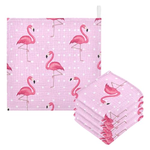 Kigai Pretty Flamingo Baby Washcloths,3pcs Ultra Soft Absorbent Towel,Newborn Bath Face Towel, Natural Reusable Baby Wipes for Sensitive Skin, Baby Registry as Shower