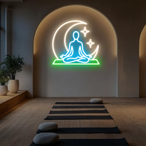 Image of Yoga Neon Sign for Meditation Room, Zen Room LED Light, Spiritual Decor | USB Powered Dimmable Yoga Studio LED Sign, Gift for Yoga Lover, Home Gym Wall Decoration
