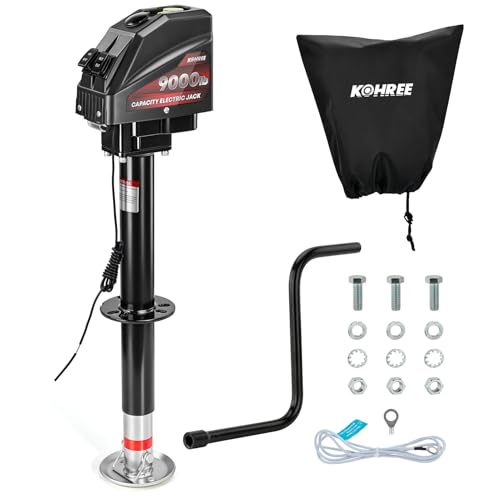 Kohree Electric Trailer Jack 9000 lbs 12V A-Frame Power Tongue Jack with 22 Lift Heavy Duty RV Camper Travel Trailer Jack with Manual Crank Handle & Weatherproof Cover & Wiring