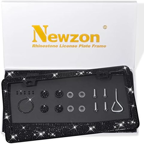 Bling License Plate Covers & Frames for Women,Premium Glass Rhinestones License Plate Frame, Sparkly Diamond License Plate Holder, Stainless Metal License Plate Covers (Box Black - Jet)