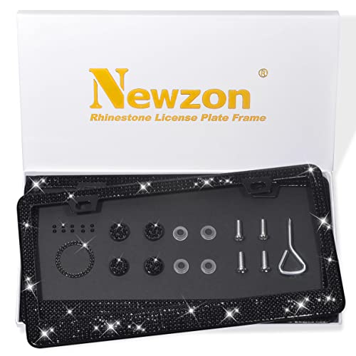 Bling License Plate Covers & Frames For Women,Premium Glass Rhinestones License Plate Frame, Sparkly Diamond License Plate Holder, Stainless Metal License Plate Covers (Box Black - Jet) #TOP2