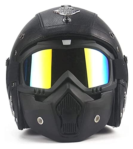 YLFC Casco Medio de Cara Abierta Vintage, ECE Homologado Classic Casco Moto Jet A