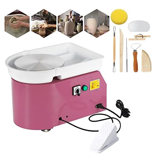 ZXMOTO 9.8"/25cm Pottery Wheel Machine Pottery Ceramic Forming Machine with Adjustable Foot Lever Pedal for Work Clay Art Craft DIY Tool 350W Pink