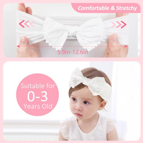 Fmeida Baby Girls White Headbands with Bows Cute Baby Nylon Headbands for Newborns Infants2