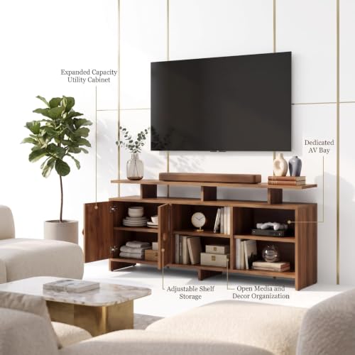 Image of Spyder Craft Marbay Engineered Wood TV Entertainment Unit Stand Setup Box /Tv Cabinet with with Adjustable Shelf, TV Console Table, Media Console Noce Lyon (DIY-Do It by Your Self)