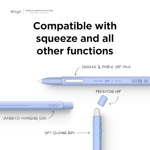 Image of elago X MONAMI Pencil Case Compatible With Apple Pencil Pro Case,Compatible With Apple Pencil 2Nd Generation Cover Sleeve,Magnetic Charging,Double Tap,Squeeze,Haptic(Must Read Guide)(Viola),Blue