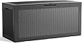 GGYI 100 Gallon Waterproof Large Resin Deck Box, Lockable Storage Container for Patio Cushions, Garden Tools, Indoor & Outdoor (Black)