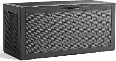 GGYI 100 Gallon Waterproof Large Resin Deck Box, Lockable Storage Container for Patio Cushions, Garden Tools, Indoor & Outdoor (Black)