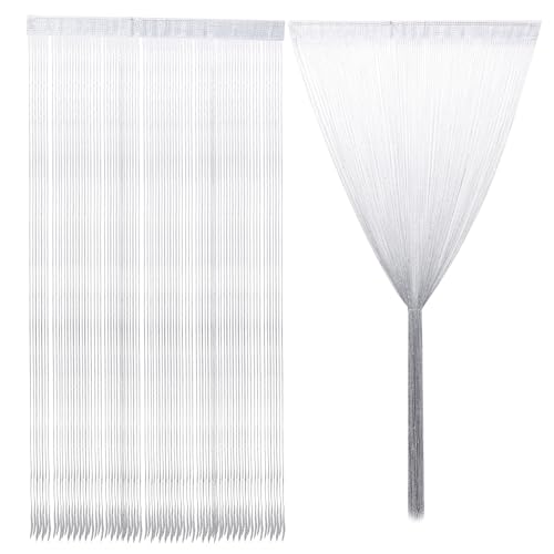 NESTINGHO Cortinas de Cuerdas para Puerta Hilo Plateado, 2 Piezas de Poliéster, 1x2 Metros, Divisor Decorativo para Dormitorio y Fondo Fotográfico