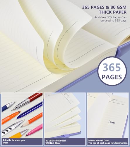 Lined Journal Notebook with 365 Pages, Hardcover Leather Journal for Women Men, B5 Large College Rul