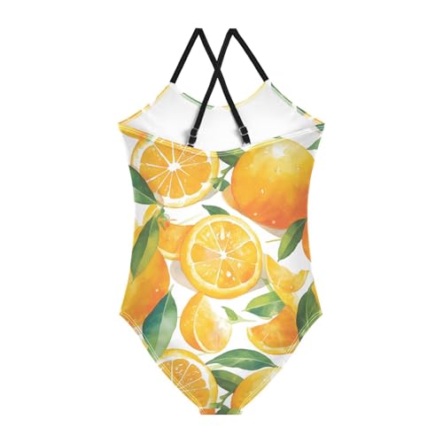 KLL Watercolor Orange Fruit Leaves Girls' 1-Piece Bathing Suit Summer Swimming Suits Adjustable Strap Quick-Dry2